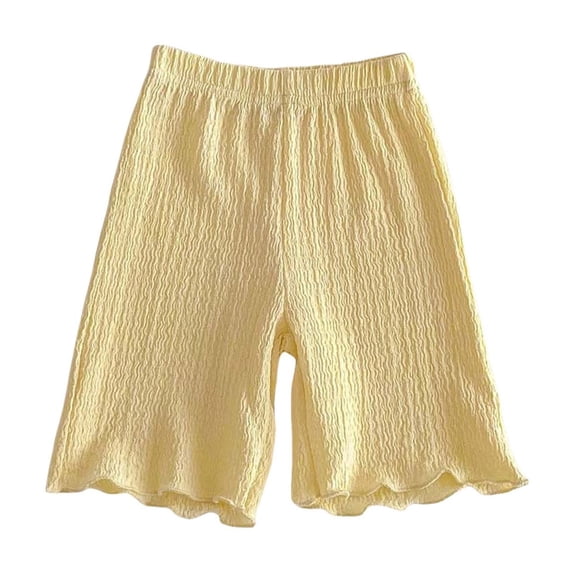 Hrsba Girls Shorts Solid Color Knitted Texture Ruffle Detail Soft Lightweight Breathable Comfy Summer Girls Biker Shorts