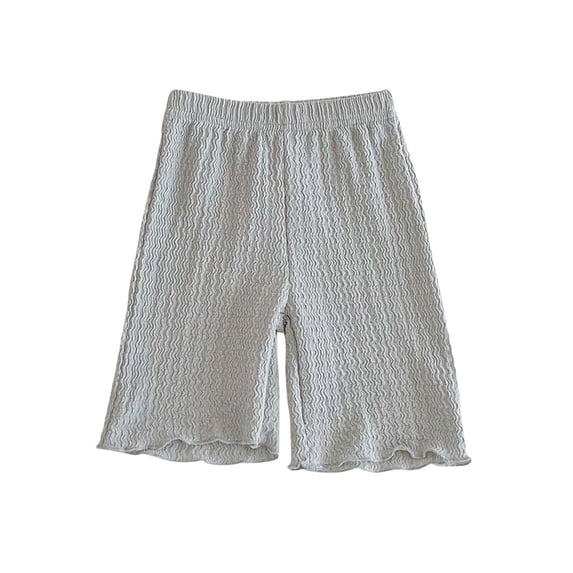 Hrsba Girls Shorts Solid Color Knitted Texture Ruffle Detail Soft Lightweight Breathable Comfy Summer Girls Biker Shorts