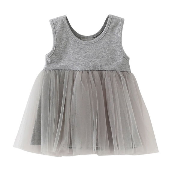Hrsba Girls Sleeveless Dress Solid Color Mesh Sleeveless Dress Princess Style Soft Lightweight Breathable Fabric Girls Casual Summer Dress