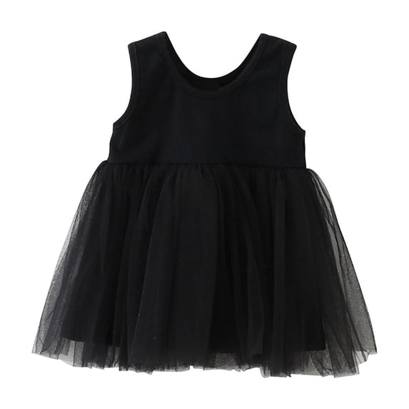 Hrsba Girls Sleeveless Dress Solid Color Mesh Sleeveless Dress Princess Style Soft Lightweight Breathable Fabric Girls Casual Summer Dress