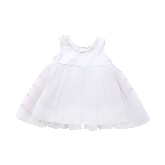 Hrsba Girls Sleeveless Dress Solid Color Mesh Sleeveless Dress Princess Style Soft Lightweight Breathable Fabric Girls Casual Summer Dress