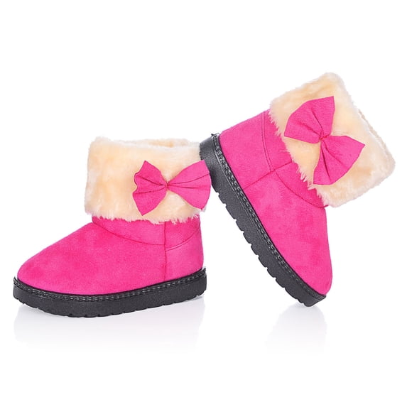 Hrsba Girls Snow Boots,Hook and Loop Solid Color Bowknot Fleece Lined Outdoor Short Cotton Boots