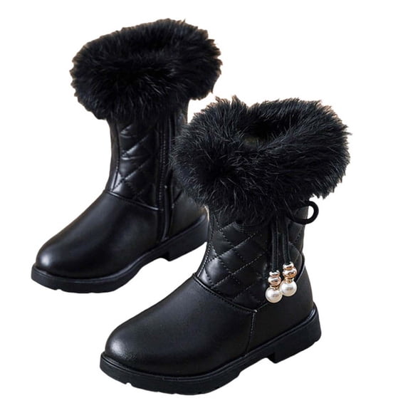 Hrsba Girls Snow Boots,Slip On Solid Color Fleece Lined Warm Princess Short Cotton Boots