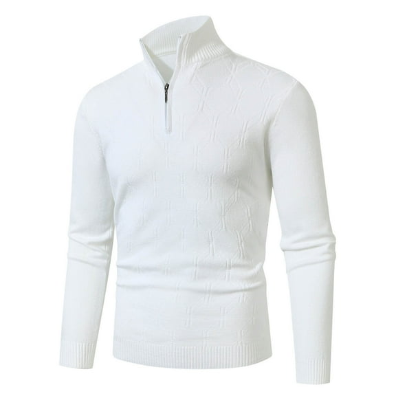 Hrsba Half Zip Sweater Mens Solid Color Stand Collar Long Sleeve Fashion Knit Sweater for Men Casual Fall Winter Warm Top