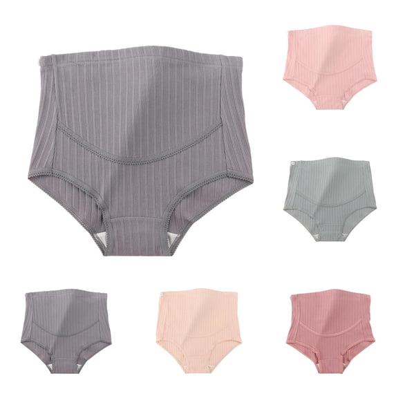 Hrsba High Waisted Maternity Panties Plus Size Breathable Abdomen Support Solid Color Cotton Brief