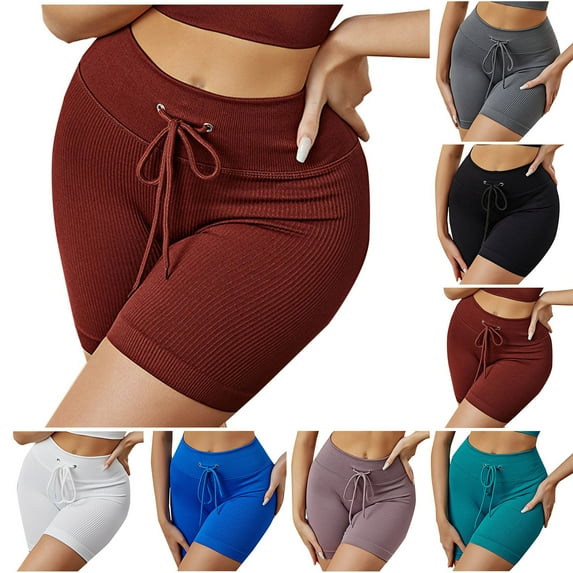 Hrsba High Waisted Drawstring Casual Active Shorts for Women Solid Color Lightweight Stretchy Soft Summer Sports Workout Wear Bottoms