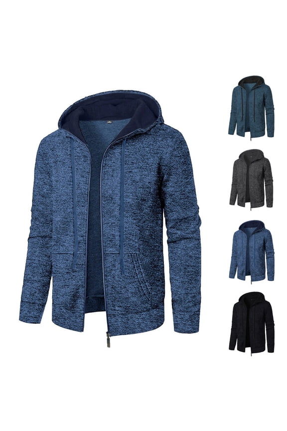 Jacket Mens Solid Color Zip Up Long Sleeve Hooded Casual Jacket