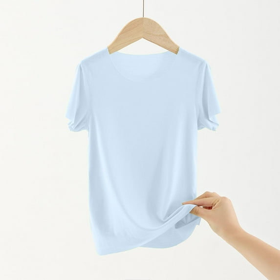 Hrsba Kids Basic Tee Shirt Unisex Crew Neck Short Sleeve Summer Casual Solid Color Top Breathable Light Feel for Daily Wear