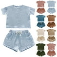 thumbnail image 1 of Hrsba Kids Boys Girls Solid Color Short Sleeve Top and Shorts Soft Casual Daily Outfit, 1 of 4
