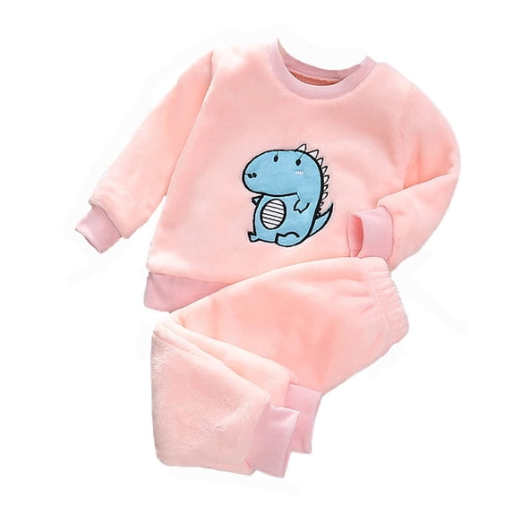 Hrsba Kids Boys and Girls Dralon Fleece Lined Thick Print Outfit Set Long Sleeve Top and Pants 2 Piece Layering Wear Winter Home Comfy Outfit Set