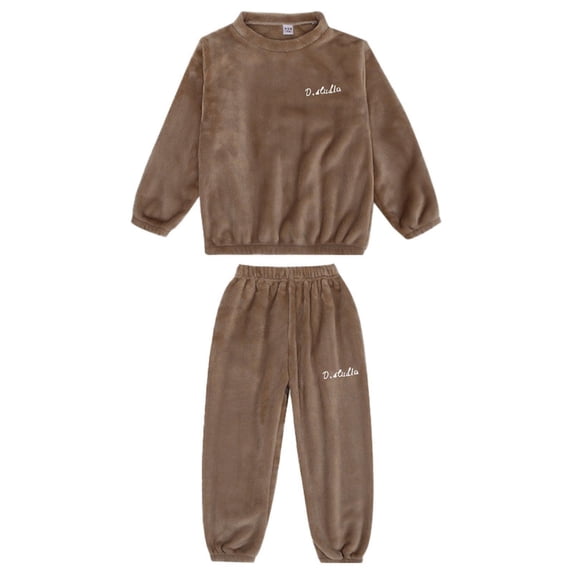 Hrsba Kids Boys and Girls Satin Like Solid Outfit Set Long Sleeve Top and Pants 2 Piece Loungewear Winter Home Everyday Wear Set