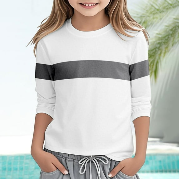 Hrsba Kids Casual T Shirt Solid Color 3/4 Sleeve Crew Neck Summer Casual Gentle Feel Light Feel Pullover Style for 3 12 Years Unisex
