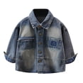 thumbnail image 1 of Hrsba Kids Denim Jacket Decorative Detail Lapel Long Sleeve Open Front Denim Outerwear Denim Jacket, 1 of 6