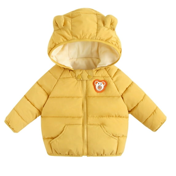 Hrsba Kids Down Jacket Children Puffer Coat Solid Color Long Sleeve Hooded Jacket for Toddlers
