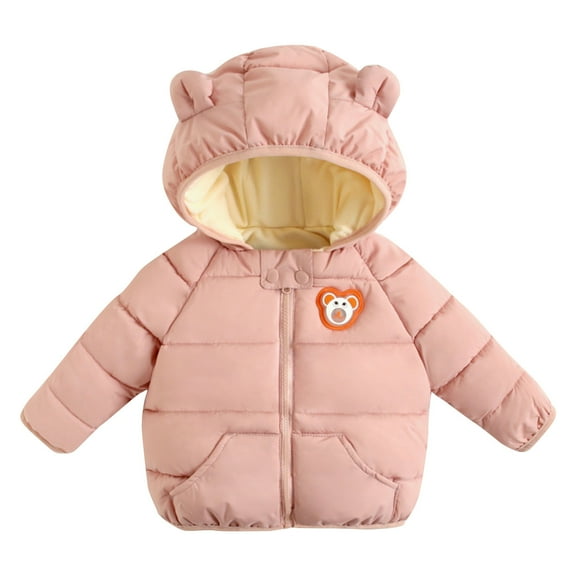 Hrsba Kids Down Jacket Children Puffer Coat Solid Color Long Sleeve Hooded Jacket for Toddlers