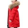 thumbnail image 1 of Hrsba Kids Fashionable Solid Color Outerwear Children's Winter Thickened Hooded Warm Coat 5-16 Years Girls Long Sleeve Down Coat With Hood Collar And Pockets, 1 of 6
