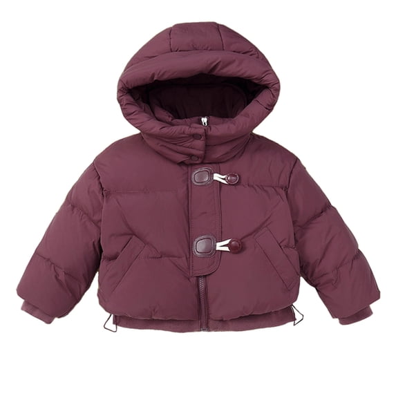 Hrsba Kids Fleece Jacket,Long Sleeve Hooded Solid Color Boys and Girls Puffer Padded Coat Fall Outerwear