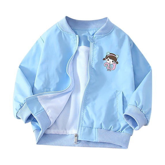 Hrsba Kids Jacket Letter Print Zip Front Long Sleeve Baseball Style Outerwear Jacket