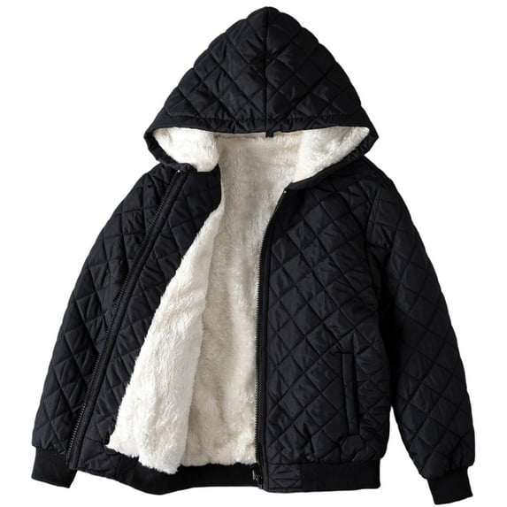 Hrsba Fall Jacket for Girls Winter Warm Fleece Lined Jacket for Kids Fall and Winter Solid Color Long Sleeved Hooded Zip Up Outerwear for 3-12 Years Old Boys and Girls