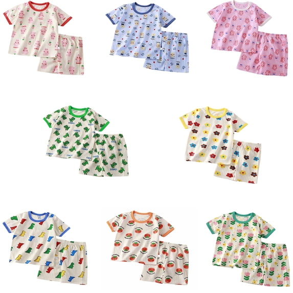 Hrsba Kids Matching Outfits Breathable Cotton Short Sleeve Everyday Two Piece Wear Suit