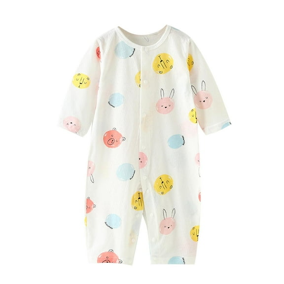 Hrsba Kids Onesie Pajamas, Long Sleeved Long Crawling Clothes For 0-24 Month Boys Girls Thin Print Romper Air Conditioning Sleepwear