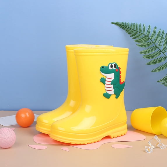 Hrsba Kids Rain Boots,On Dinosaur Print Waterproof Outdoor Short Rubber Boots for Ages 4-9