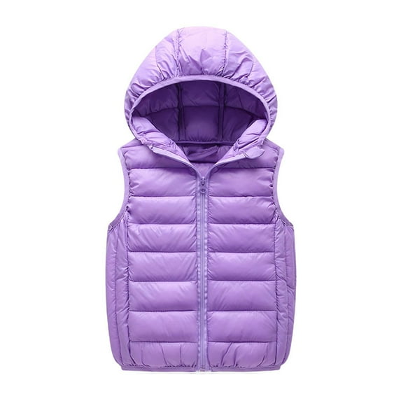 Hrsba Kids Unisex Jacket Solid Color Zip Up Sleeveless Warm Hooded Outerwear Casual Jacket for Big Kids Age 3-14 Years Fall and Winter