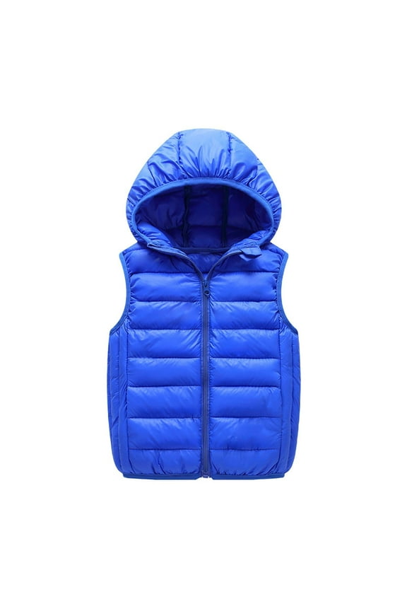 Kids Unisex Jacket Solid Color Zip Up Sleeveless Warm Hooded Outerwear Casual Jacket for Big Kids Age 3-14 Years Fall and Winter