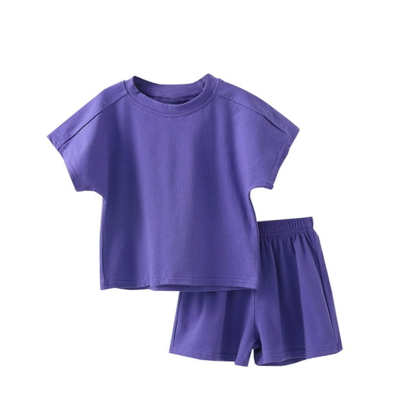 Hrsba Kids Summer 2 Piece Outfits Sets,Children Solid Color Loose Boy Girl Shorts Short Sleeve Round-Neck Blouses T-shirt Sets,Toddler Summer Short Sleeve Round-Neck Blouses & Shirts Sets
