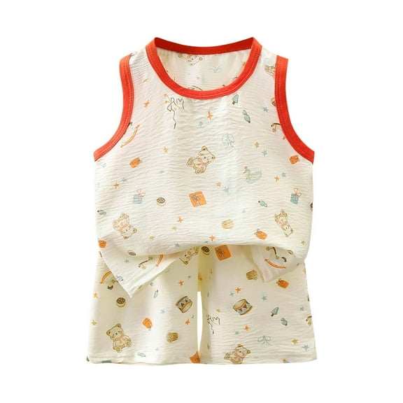 Hrsba Kids Summer 2 Piece Outfits Sets,Children's Printed Round Neck Sleeveless Set Baby Casual Thin shorts Two-piece Set,Toddler Summer Round-Neck Tank Top Sets