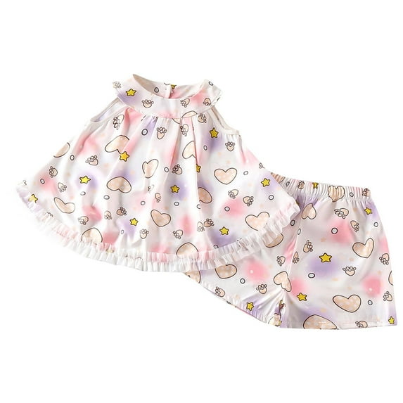 Hrsba Kids Summer 2 Piece Outfits Sets,Children's Round Neck Sleeveless Neck Top Elastic Waist Shorts Summer Casual Set Summer 2 Piece Outfits,Toddler Summer Round-Neck Tank Top Sets