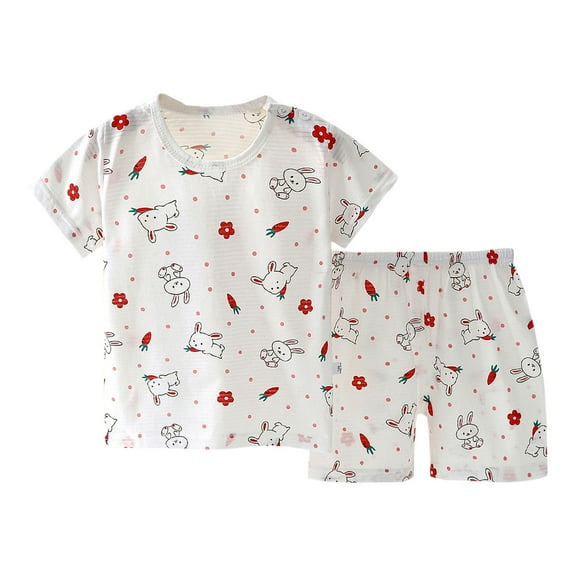 Hrsba Kids Summer 2 Piece Outfits Sets,Fashion Girls' Casual Short Sleeve Round Neck Collar Botton Printed Short Pants,Toddler Summer Short Sleeve Round-Neck Blouses & Shirts Sets