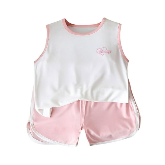 Hrsba Kids Summer 2 Piece Outfits Sets,Girl Casual Sleeveless Round Neck Shorts Printed Set Breathable Two Piece Set,Toddler Summer Round-Neck Tank Top Sets