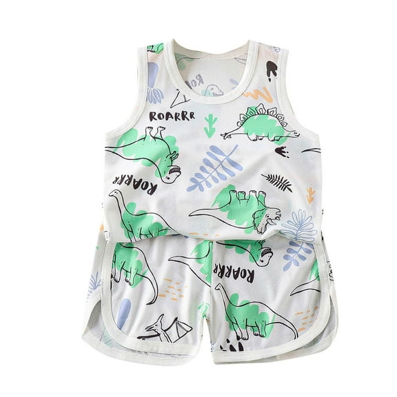 Hrsba Kids Summer 2 Piece Outfits Sets,Girl Casual Sleeveless Round Neck Shorts Printed Set,Toddler Summer Round-Neck Tank Top Sets