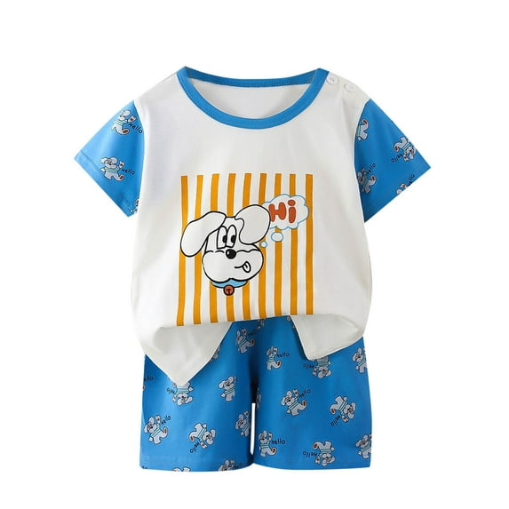 Hrsba Kids Summer 2 Piece Outfits Sets,Kids Casual Short Sleeve Round Neck Collar Botton Printed Short Pants Sets,Toddler Summer Short Sleeve Round-Neck Blouses & Shirts Sets