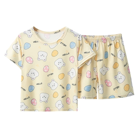 Hrsba Kids Summer 2 Piece Outfits Sets,Kids Summer 2 Piece Outfits Casual Short Sleeve Round Neck Toddler Summer Short Sleeve Round-Neck Blouses & Shirts Sets