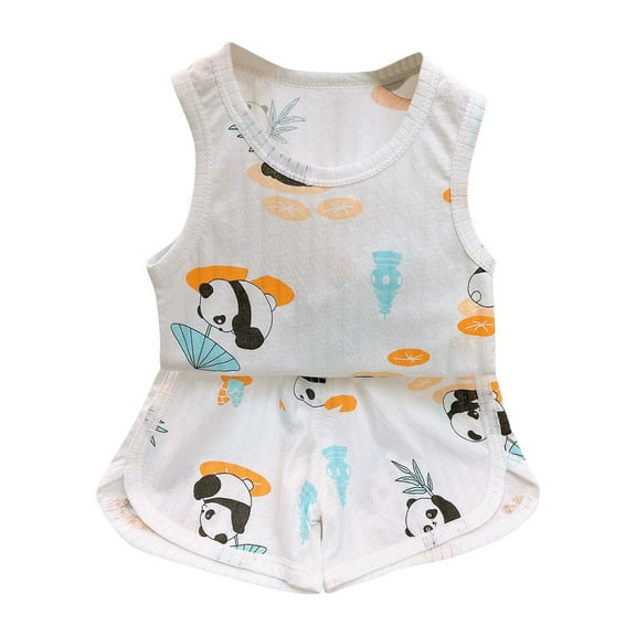 Hrsba Kids Summer 2 Piece Outfits Sets,Printed Children's Set Summer Thin Set Boys' And Girls' Home Clothes Outerwear Set,Toddler Summer Round-Neck Tank Top Sets