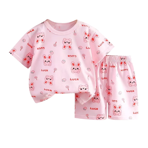 Hrsba Kids Summer 2 Piece Outfits Sets,Round Neck Short Sleeved Set Home Clothes Two-piece Set Cute Printed Summer Sets for Kids,Toddler Summer Short Sleeve Round-Neck Blouses & Shirts Sets