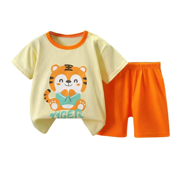 Hrsba Kids Summer 2 Piece Outfits Sets,Round Neck Short Sleeved Set Home Clothes Two-piece Set Cute Printed Summer Sets for Kids,Toddler Summer Short Sleeve Round-Neck Blouses & Shirts Sets