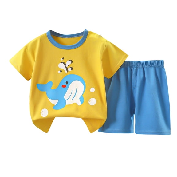 Hrsba Kids Summer 2 Piece Outfits Sets,Round Neck Short Sleeved Set Home Clothes Two-piece Set Cute Printed Summer Sets for Kids,Toddler Summer Short Sleeve Round-Neck Blouses & Shirts Sets