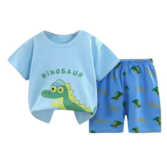 Hrsba Kids Summer 2 Piece Outfits Sets,Round Neck Short Sleeved Set Home Clothes Two-piece Set Cute Printed Summer Sets for Kids,Toddler Summer Short Sleeve Round-Neck Blouses & Shirts Sets