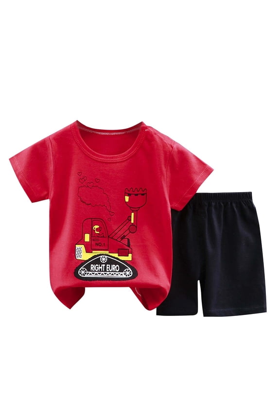 Kids Summer 2 Piece Outfits Sets,Summer Thin Round Neck Short Sleeved Set Home Wear Two-piece Set Cute Print Two-piece Set,Toddler Summer Short Sleeve Round-Neck Blouses & Shirts Sets
