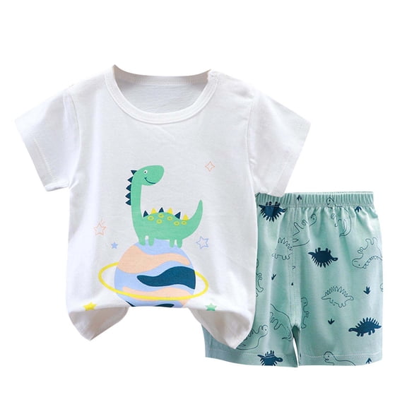 Hrsba Kids Summer 2 Piece Outfits Sets,Summer Thin Round Neck Short Sleeved Set Home Wear Two-piece Set Cute Print Two-piece Set,Toddler Summer Short Sleeve Round-Neck Blouses & Shirts Sets