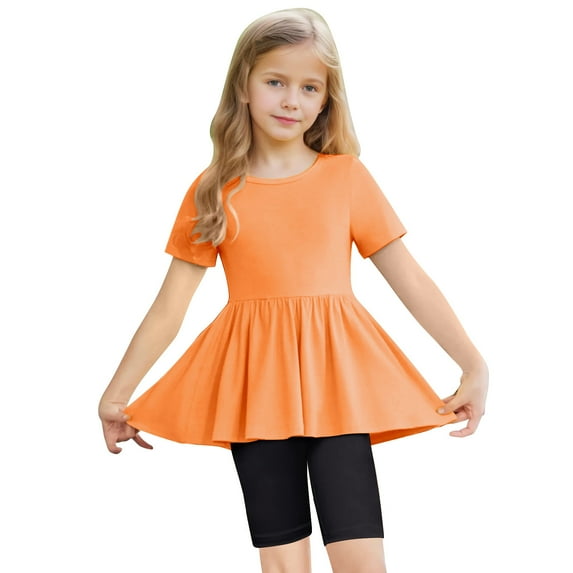 Hrsba Kids Summer 2 Piece Outfits Sets,Toddler Kids Fashion Cute Solid Color Loose Soft Short Sleeve Yoga Shorts Suit,Toddler Summer Short Sleeve Round-Neck Blouses & Shirts Sets