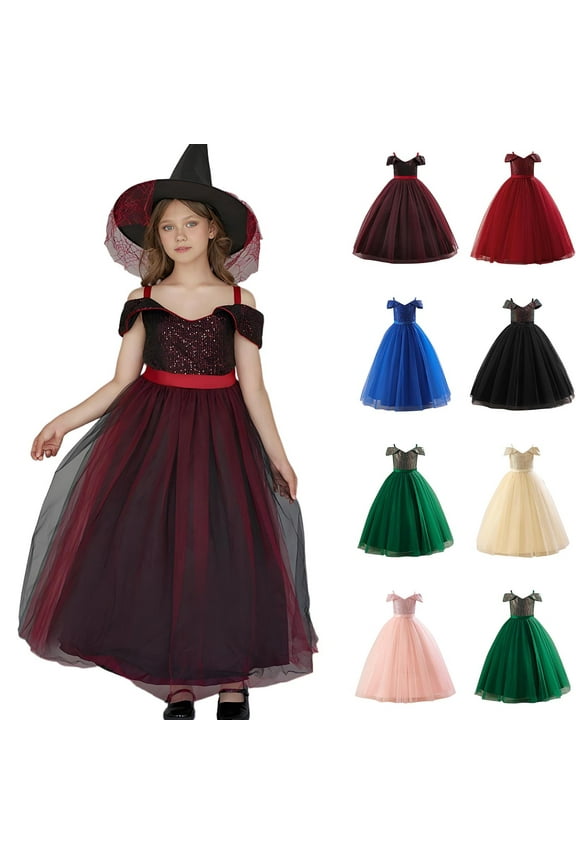 Kids Summer Casual Dresses,Children's Short Sleeved Camisole Dress Halloween Sequin Mesh Performance Dress Short Sleeved Round Neck Dress,Green,6 Years