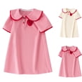 thumbnail image 1 of Hrsba Kids Summer Casual Dresses,Girl Flipping Doll Collar Short Sleeved Solid Color Dress Cute Princess Dress Strawberry Decoration Dress,Pink,7 Years, 1 of 5