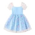 thumbnail image 1 of Hrsba Casual Dress for Girls,3-8years Girls' Fashion Flower Mesh Skirt Short Sleeve Round Neck Dress,Kids Summer Dress,Light Blue ,150, 1 of 5