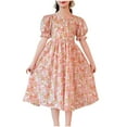 thumbnail image 1 of Hrsba Casual Dress for Girls,8-14 Years Girls' Floral Sleeves French Oil Painting Style Short Sleeved Round Neck Dress,Kids Summer Dress,Pink ,140, 1 of 5