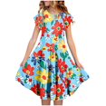 thumbnail image 1 of Hrsba Kids Summer Dress,Casual Dress for Girls,Girls' Summer Flower Print Short Sleeve Ruffled Pockets Round-Neck Printed Dress For Kids, 1 of 5