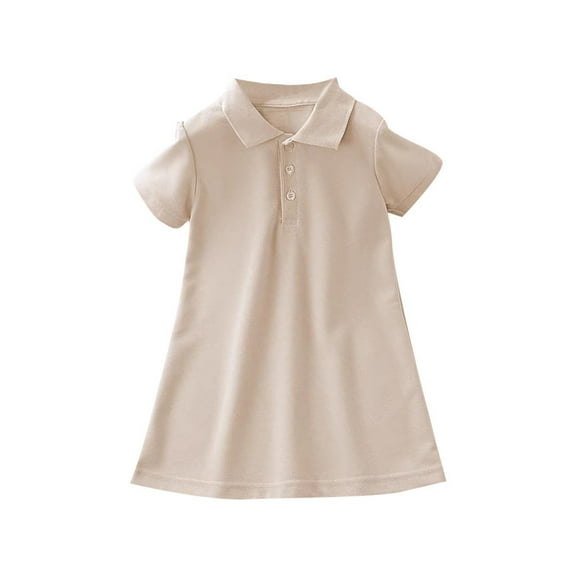 Hrsba Kids Summer Dress,Casual Dress for Girls,Summer New Children's Solid Color Short Sleeve Dress With Collar Casual Daily Stretch Skirt